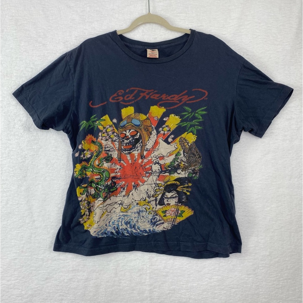 Ed Hardy Vintage Dragon skulls grey Tshirt size XL